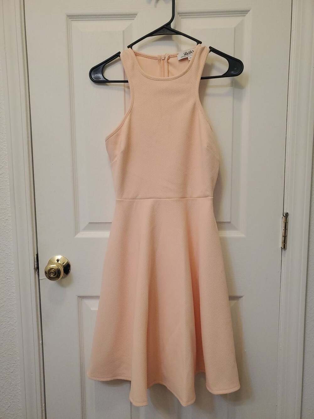 Lulus Now or Skater Dress Peach Pink Halter Racerback Mini Fit Flare XS EUC